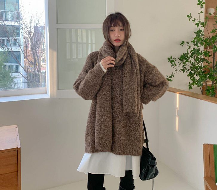 Choni Bokashi Wool Muffler Set Long Knit
