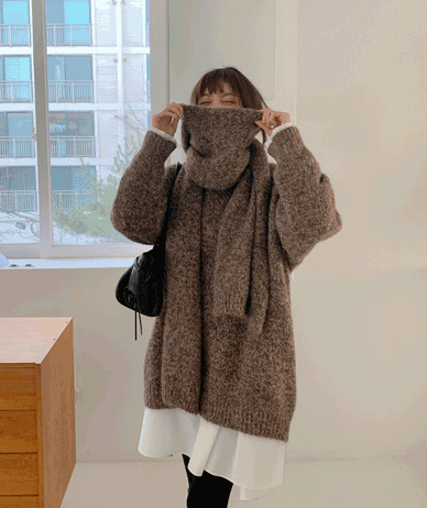 Choni Bokashi Wool Muffler Set Long Knit