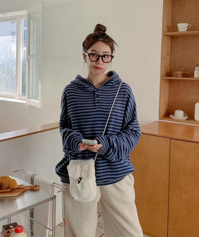 [Unisex] Mild Outer Fleece Single-breasted Button Knit Hoodie