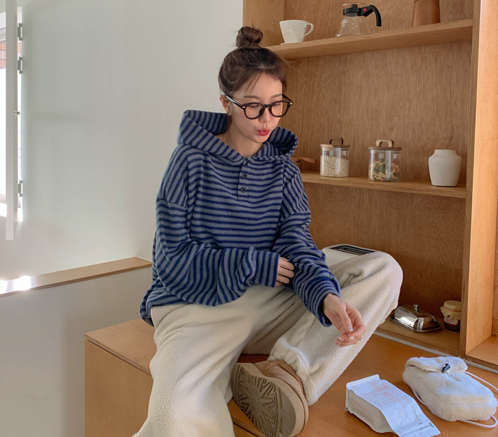 [Unisex] Mild Outer Fleece Single-breasted Button Knit Hoodie