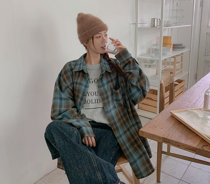 Ombre overfit color combination Check Shirt