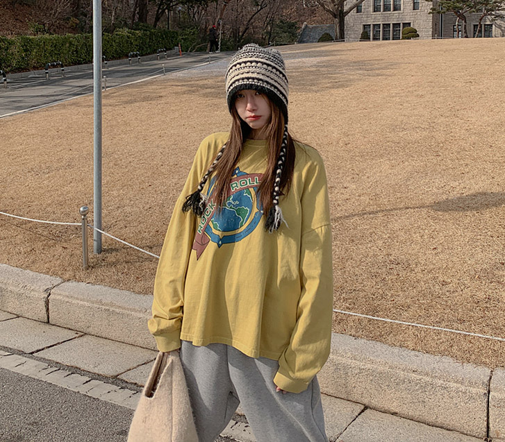 Rock and Roll Pigment Cracked Long-sleeve T-shirt