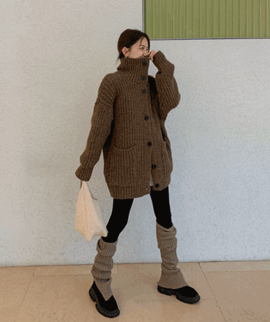 Neko Highneck Button Wool Knit Long Cardigan