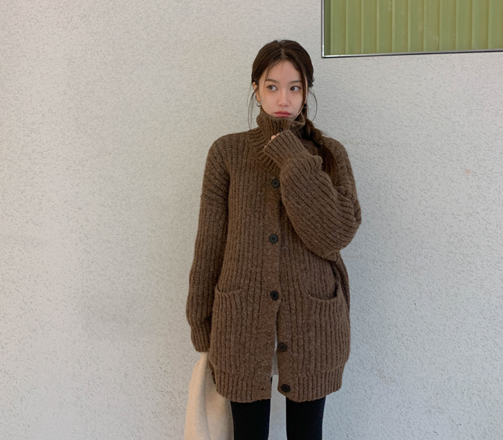 Neko Highneck Button Wool Knit Long Cardigan