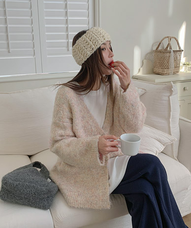 Demi-boucle V-neck Long Cardigan