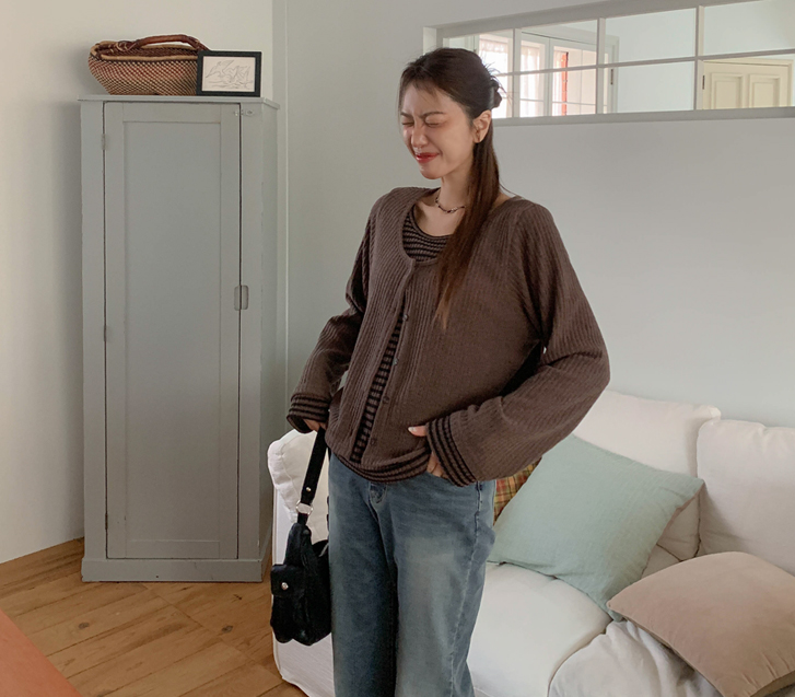 Rose Dangara layered color combination Cardigan T-shirt