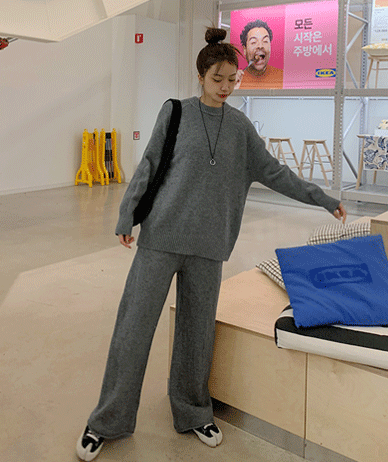Vanilla nagrang knit wide pants set