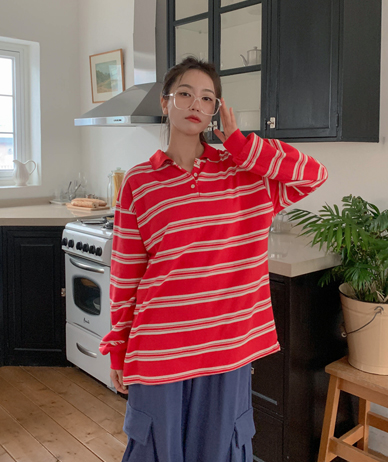 Rugby Color Block Polo Long-sleeve Long T-shirts