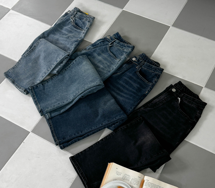 Mellie Denim Banding Baggy Pants (Short/Basic/Longver)