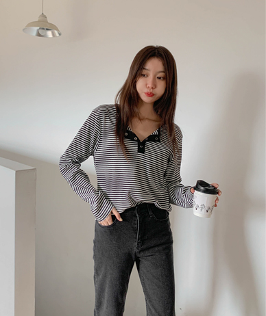 Moto Dangara Corrugated Button Long-sleeve T-shirt