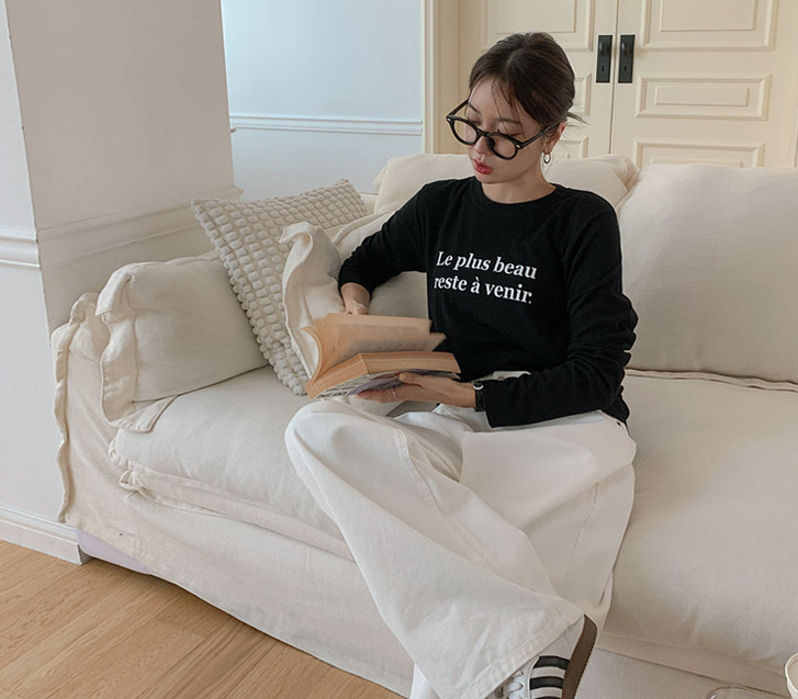 Lefless Lettering Corrugated Long-sleeved T-shirt