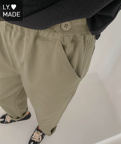 Hey Button Bijou Cotton Washing Semi Baggy Span Banding Pants