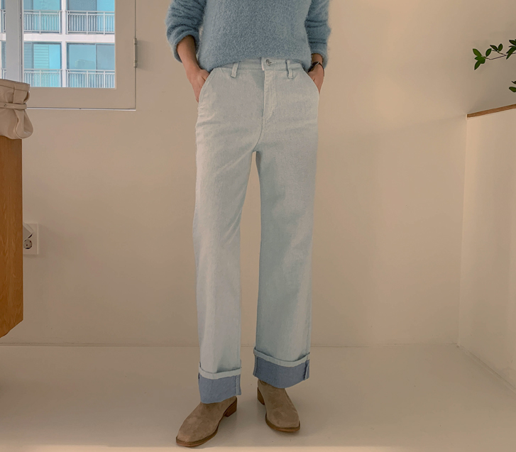 Shoni two-tone Rollup Banding Straight wide pants