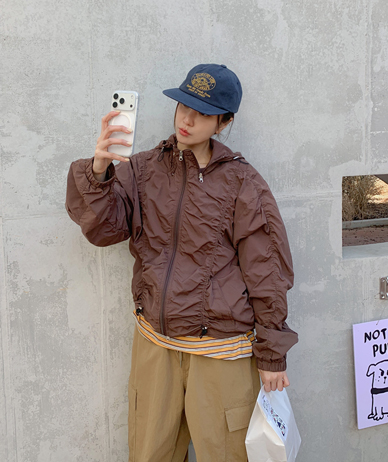 [Unisex] Kimi Shirring Nylon Hood Windbreak