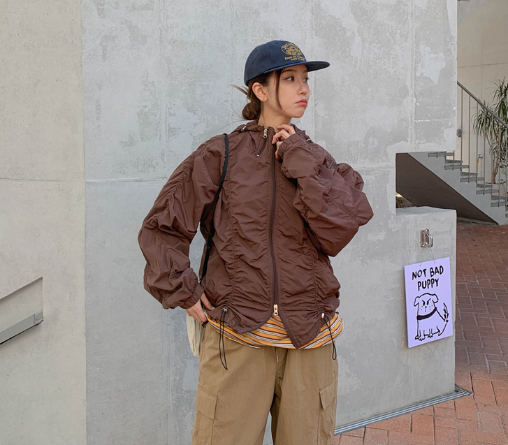 [Unisex] Kimi Shirring Nylon Hood Windbreak