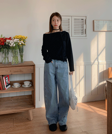 Robin Snap Pintuck Visor Denim Wide Pants (Short/Basic/Longver)