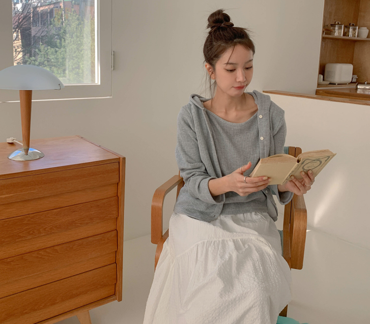 Weather Corrugated layered Hood Cardigan