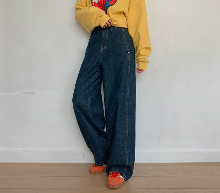 Fleece Curved Cut Denim Wide Pants (Short/Basic/Long)