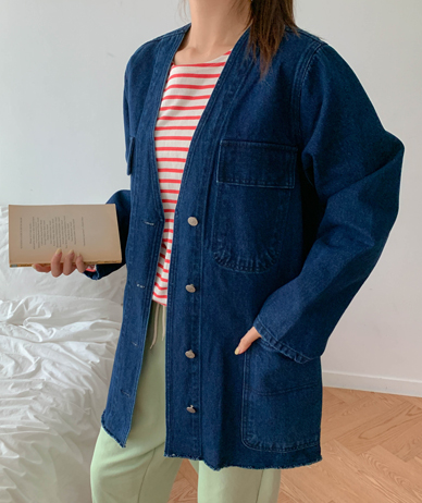 Murphy V-neck Denim Long Jacket
