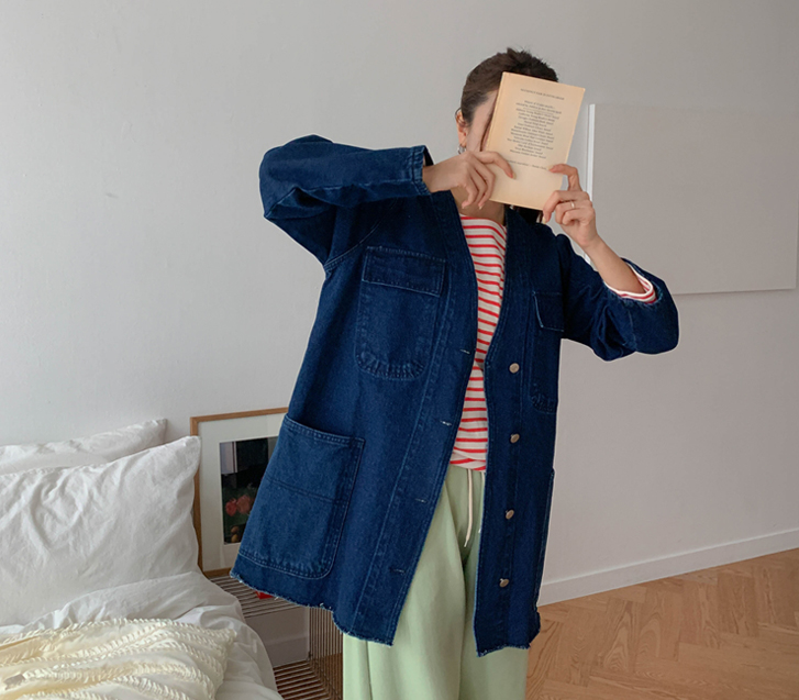 Murphy V-neck Denim Long Jacket