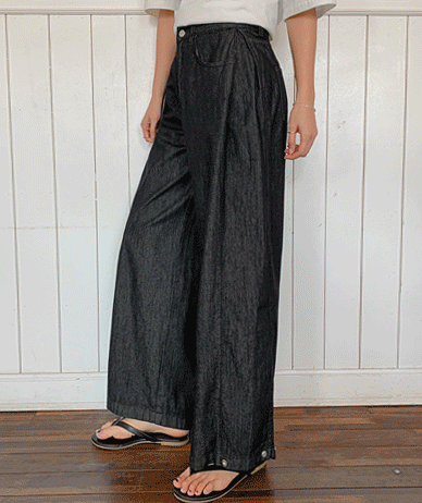 Loop 3-way Pintuck Snap Button Non-Fade Denim Wide Pants (Short/Basic/Longver)