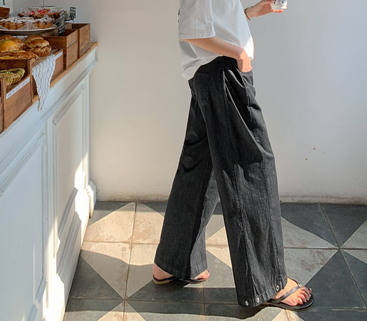 Loop 3-way Pintuck Snap Button Non-Fade Denim Wide Pants (Short/Basic/Longver)