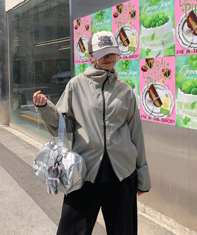 [Unisex] Caffe Color Combination Nylon String Hood Windbreak Jumper