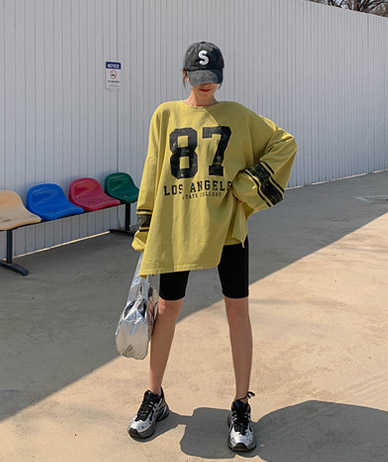 87 Printed Pigment Overfit Slit Long T-shirts