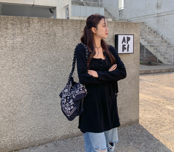 TT Shirring Sleeveless Shirts One Piece Cardigan Set