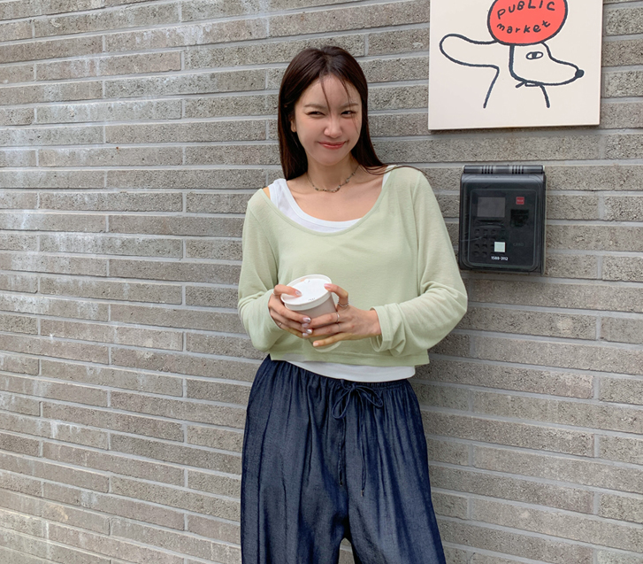 Rodan Unbal Corrugated Long-sleeve Sleeveless Shirts Set