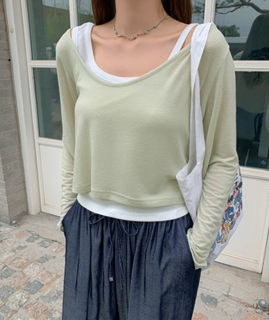 Rodan Unbal Corrugated Long-sleeve Sleeveless Shirts Set