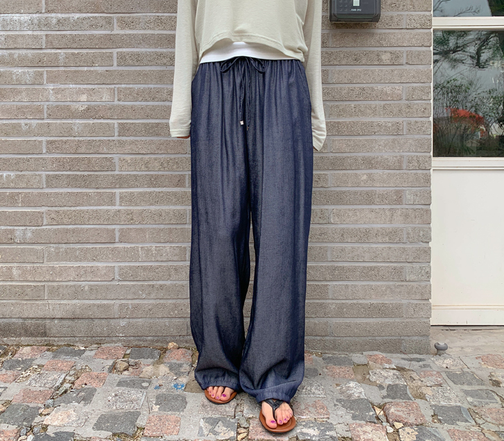 Leo Tencel Cool Denim Banding Wide Pants