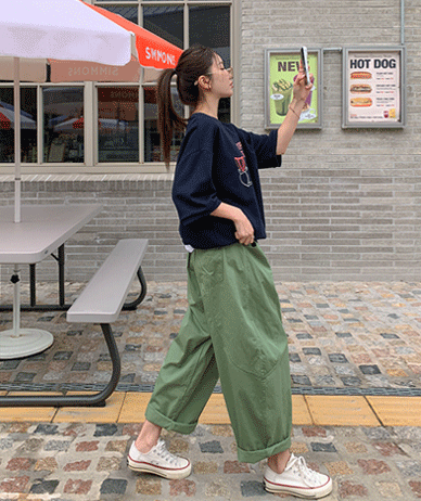 Twill Cut Washing Banding Baggy Pants