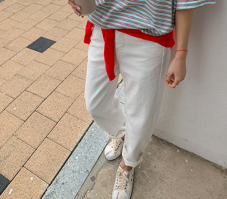 Kedi stitch inner banding baggy pants