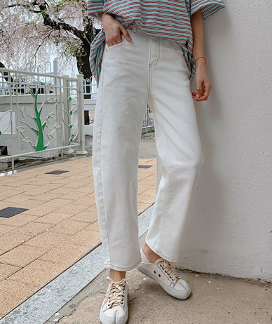 Kedi stitch inner banding baggy pants