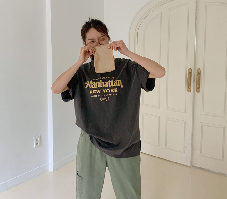 Manhattan Crack Print Pigment Short-Sleeve T-Shirt