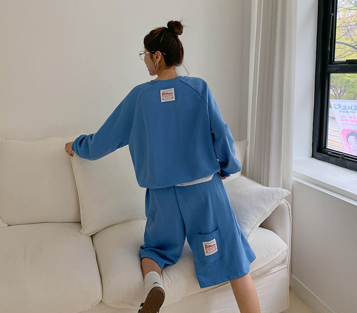 Yuk Patch nagrang Sweatshirt Shorts Training Set