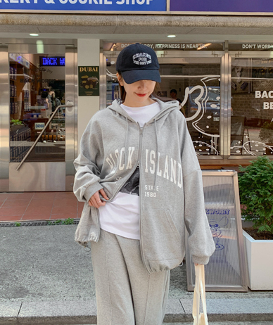 1980 Lettering Print Stopper Two-way Hoodies Zip Up