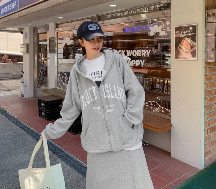 1980 Lettering Print Stopper Two-way Hoodies Zip Up