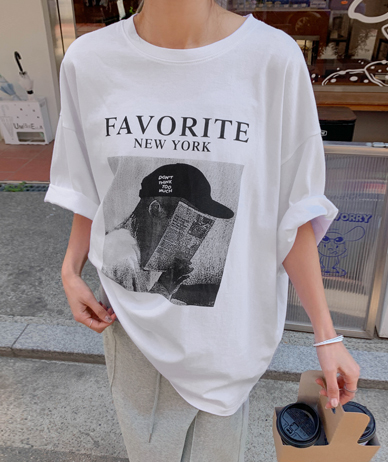 New York Vintage Print Boxy Short-sleeve Long T-shirts