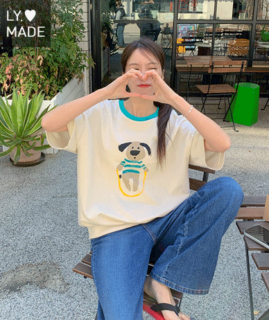 Puppy color combination print short-sleeve sweatshirt