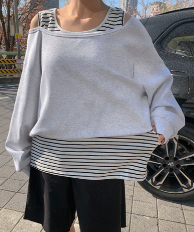 Packed Striped Sleeveless Shirts Layered Off-Shoulder Sweatshirt