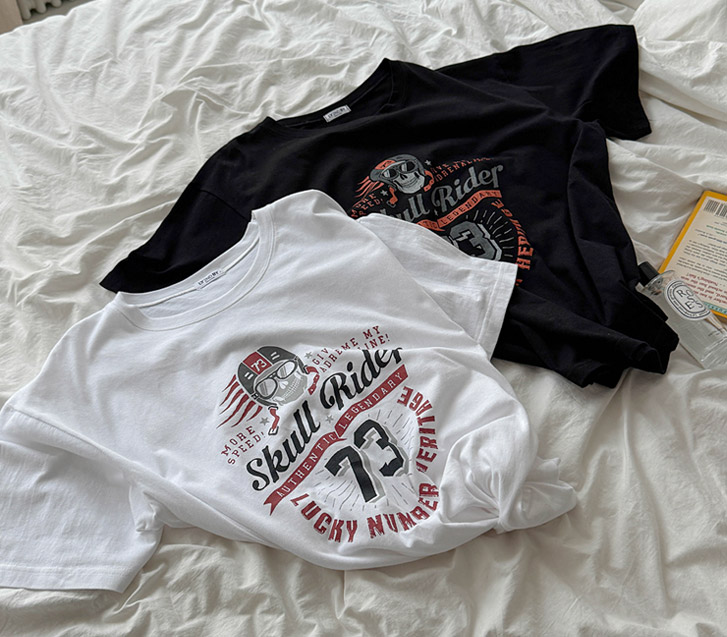 [Unisex] Skull Rider Print Loose Fit Short Sleeves T-shirt