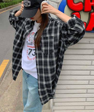 Amp Seersucker Check Long-sleeve Long Shirt