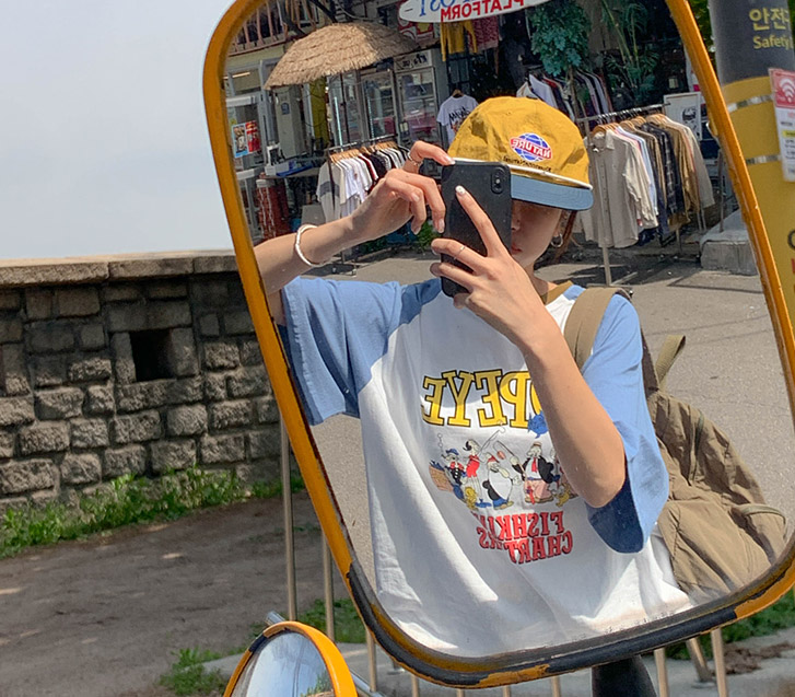 Popeye Print Color Combination Nagrang Short Sleeves T-shirt