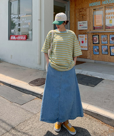 [Unisex] Smoothie Striped Overfit Short-Sleeve Long T-Shirts