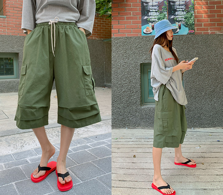 [Unisex] Nick Cargo Pintuck Banding Wide Shorts