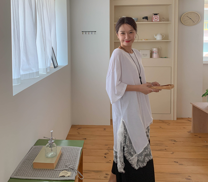 Heyve Modal Asymmetrical Race Short-sleeve Long T-shirts