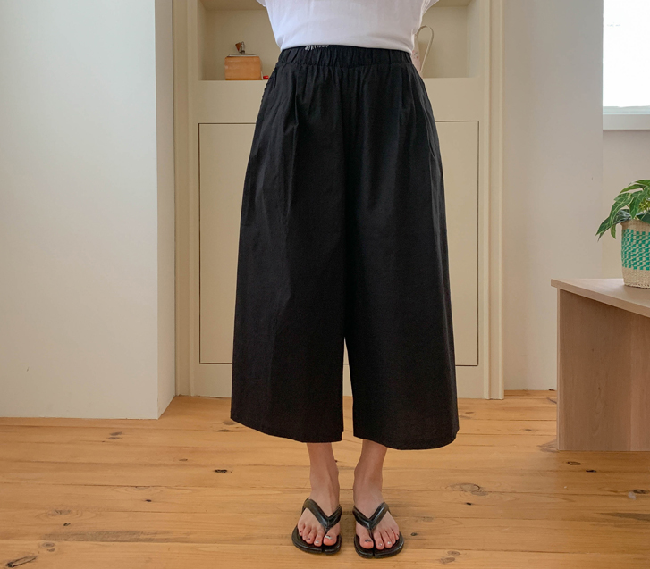 Shrink Linen Length Banding Wide Pants