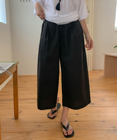 Shrink Linen Length Banding Wide Pants